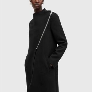RARE All Saints Margoh Wool Blend Moto Coat Asymmetrical Zipper Womens Size 10